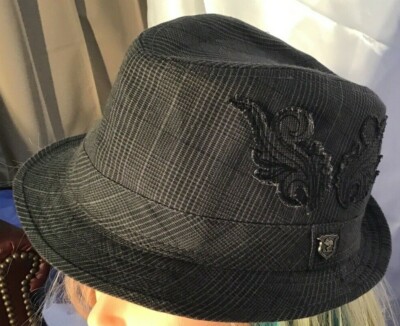 PETER GRIMM BLACK/GRAY PATTERNED FEDORA HAT DESIGN DECOR  display picture 3