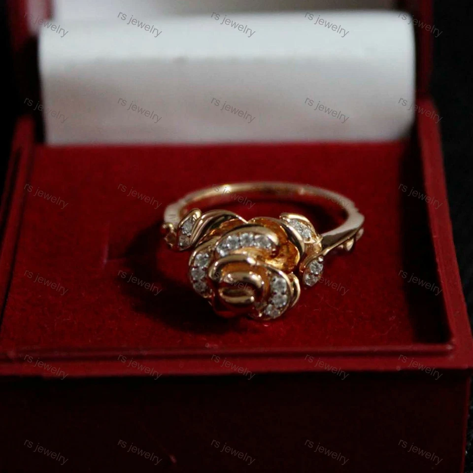 Anillo de compromiso de diamantes naturales de corte redondo de 0,15 quilates enchapado en oro rosa de 14 k de plata 925 Foto 4 de 4