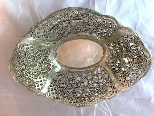 VTG Godinger GSA Silver Art Co Ltd Silver Plate Oval Bowl Floral Basket 8 1/2" - Picture 2 of 8