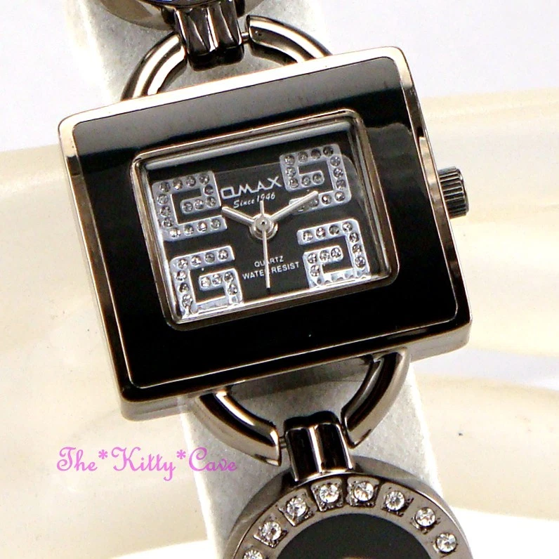 Svizzero OMAX O004 Ematite Grigio & Nero Cristallo Bracciale Seiko Movt Orologio - Immagine 2 di 4