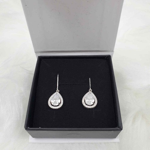 Cate & Chloe Earrings 18K White Gold Teardrop CZ Halo Drop Earrings - Picture 3 of 8