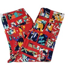 LuLaRoe One Size OS Legging Red Art Floral NWOT Soft Vietnam