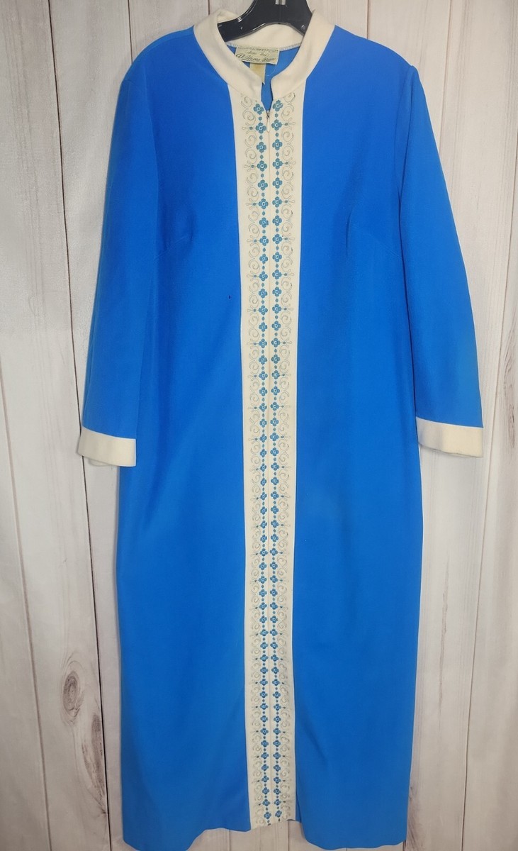 Vintage Sears At Home Wear Day Dress Size 18 XL Blue Patio Robe Gown Mod  Groovy
