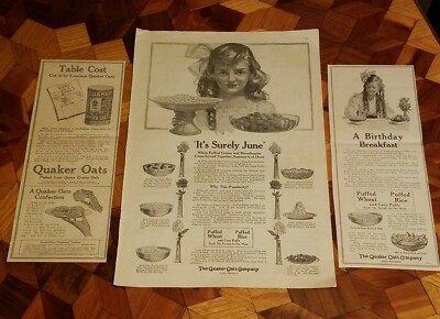 1917 LOT OF 3! Quaker Oats Housewife Vintage Print Ad Ephemera Kitchen Art Decor