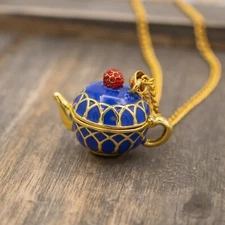Purple and Gold Teapot Necklace - Cute, Locket Style - Coffee, Tea, Cute Gift