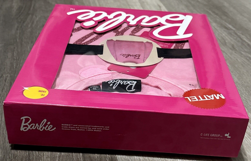 Barbie Girls Sweatshirt Size 10 Pink Glitter Logo Crew Pullover - Picture 4 of 9