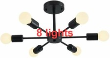 Modern Living Room Sputnik Chandelier Black 8-Light Fixture Bedroom Pendant