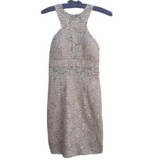 Vintage City Studio Dress Champagne Lace Halter Sequined Mini Size XS