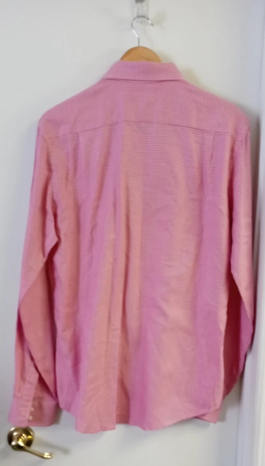 Camisas masculinas Ben Sherman xadrez rosa manga comprida com botões tamanho 15 - Imagem 3 de 4