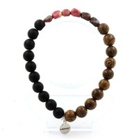Armband Rhodochrosit Du Brazilien + Perlen Schwarz Onyx Matt + Holz 8 Mm. Made E