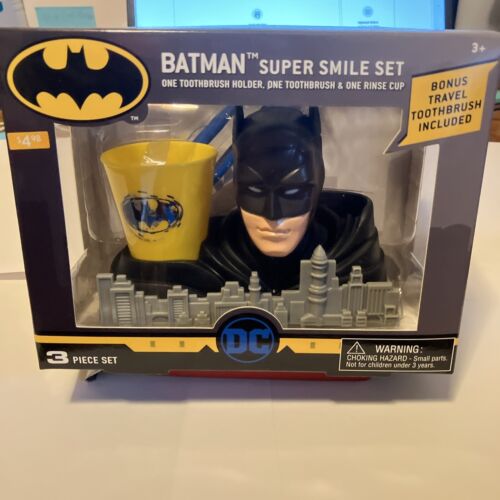 Batman DC Comics Great Smile Set 3 Piece Toothbrush, Holder & Rinse Cup - Afbeelding 1 van 9