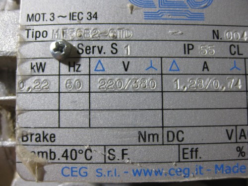 CEG MT56B2-STD Motor 0.22kW 220/380V 3PH 3340RPM - Picture 3 of 11