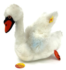 Steiff White Swan 1980s Plush ID Button and Tags 20cm 8in long Vintage Bird