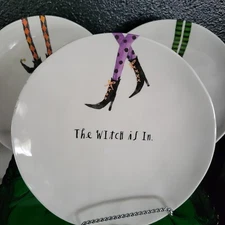 Rae Dunn Set Of 3 Halloween Witches Feet by Magenta Melamine Snack Plates 8"