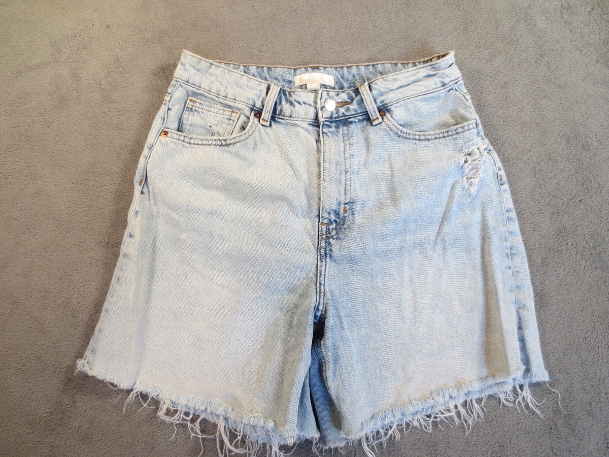 H & M Jorts Shorts Womens 8 Faded Light Blue Acid Washed Cut