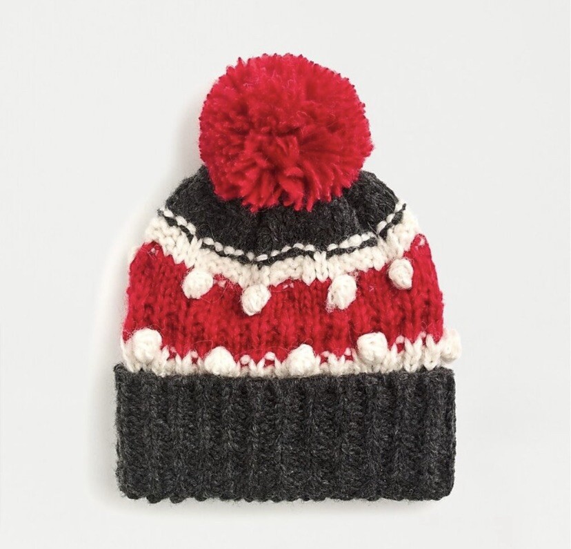 J. Crew NWT Chunky Knit Bobble Beanie in Stripe - Dark Gray  display picture 2
