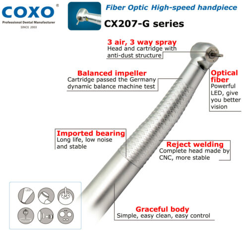 Pieza de mano acoplador LED dental de alta velocidad COXO fibra óptica apta para KaVo NSK Sirona GW - Imagen 3 de 183
