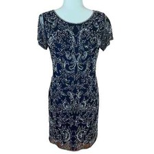PISARRO NIGHTS MINI BEADED SHORT SLEEVE COCKTAIL DRESS NWT SIZE 4