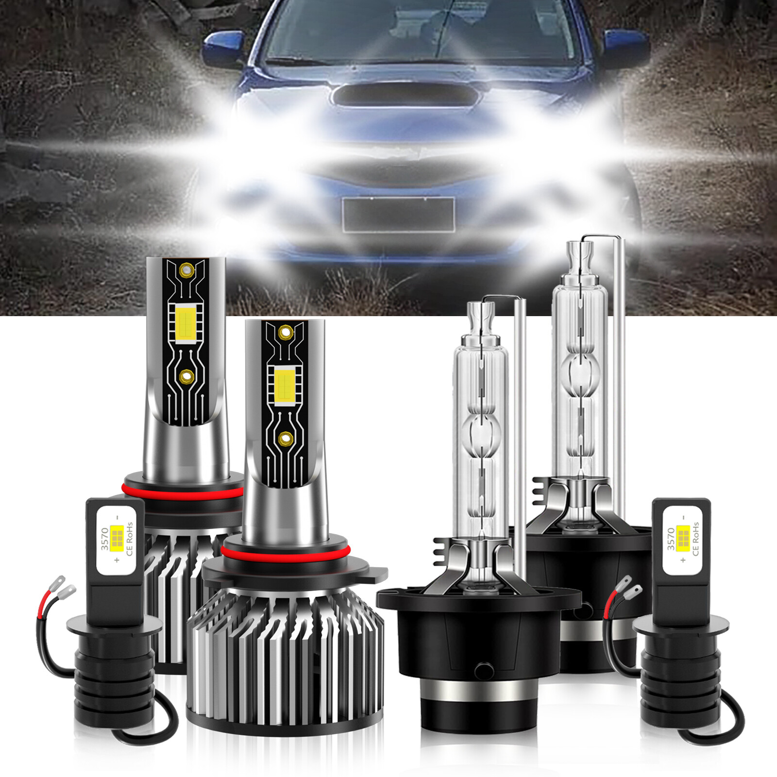 LED HID Headlight High/Low + Fog Light Bulbs 6500K For Subaru Impreza 2004-2005