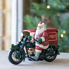 Primitive Cast Iron Santa Riding On A Parcel Post Motorcycle Holiday Christmas