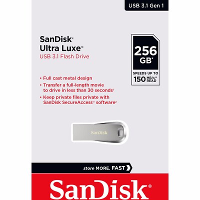 SanDisk SDCZ74 256GB Ultra Luxe USB 3.2 USB Flash Memory Stick 400MB/s