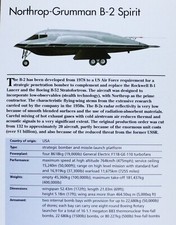 Northrop Grumman Spirit Picture Aircraft Out of Print Vtg Info Sheet Art Decor