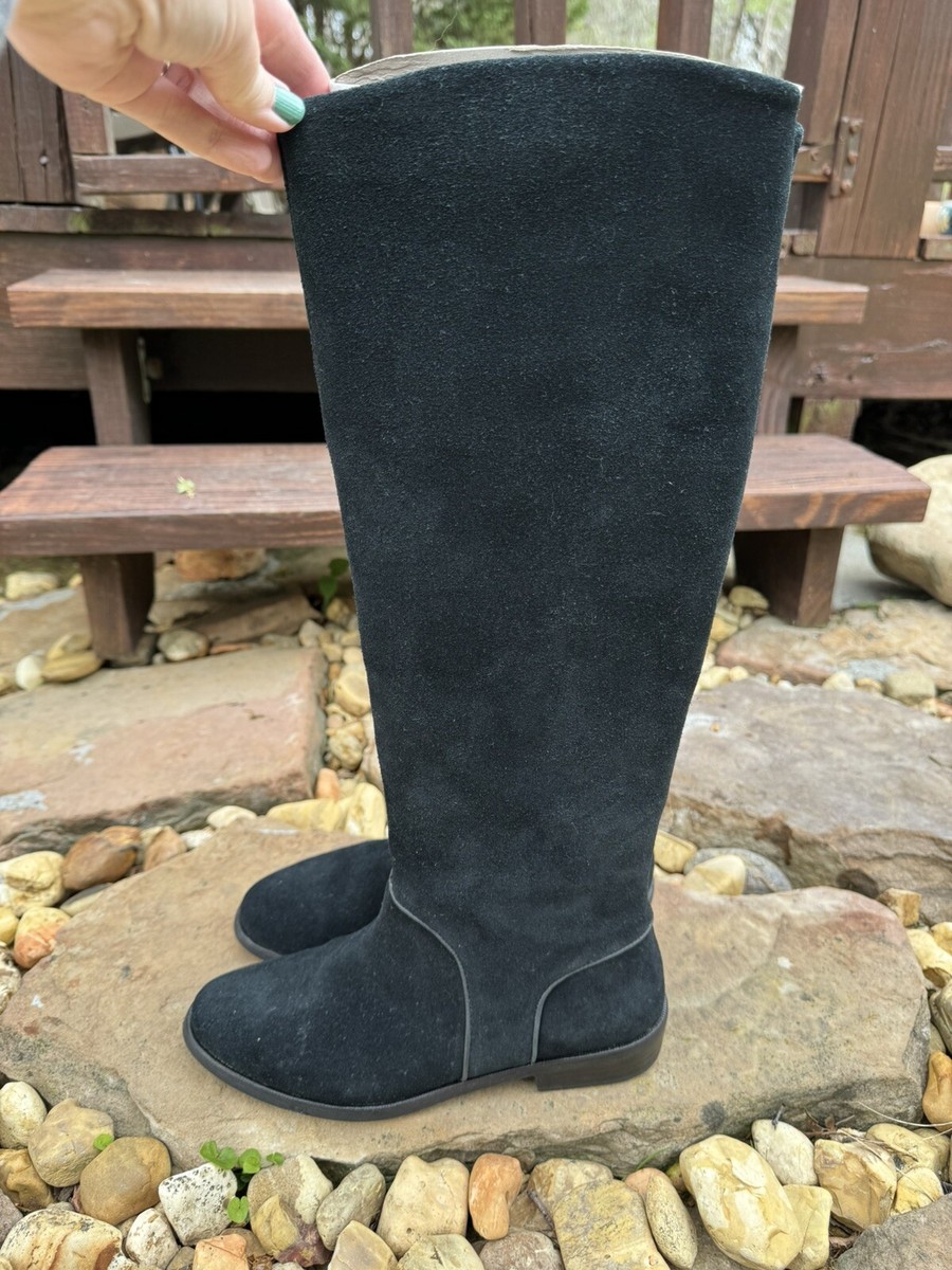 UGG Australia Delay Riding Boots Womens Sz 7.5 Black Suede Side Zip Tall 1020257