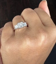 Princess IGI Diamond three stone Engagement Ring 14K Solid White Gold 3.00ctw