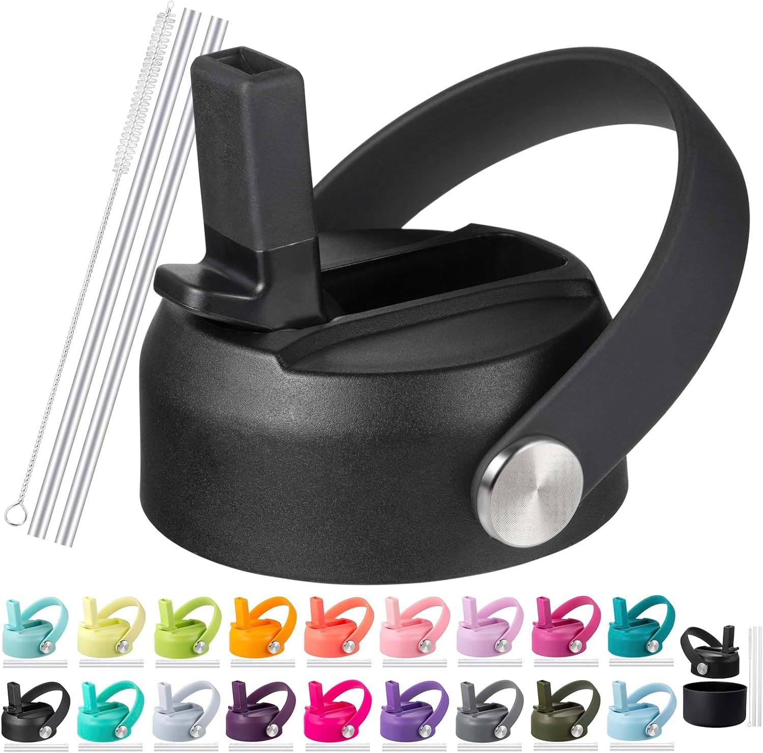 Straw Lid for Hydro Flask Wide Mouth 32 40 oz, Straw Lids w Flexible Handle & St