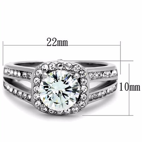 Anillo de compromiso y boda de corte redondo Halo de acero inoxidable para mujer talla 5-10 - Imagen 4 de 8