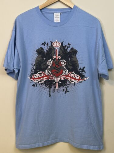 S Crown Logo Sword Wings Lions Crest Logo T shirt No Tag Cotton Sky Blue sz L