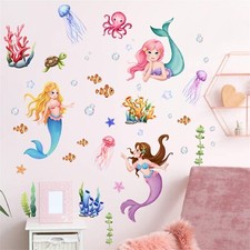 Mermaid Wall Stickers Ocean Fish Wall Decals Jellyfish Coral Under The Sea An...
