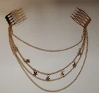 Hair Fashion Double 1" Wide Comb Layered Gold Tone Chain Flower Charms Fantasy