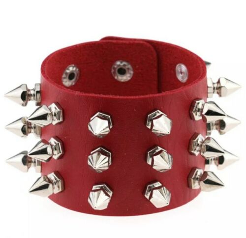Bracciale Unisex Bracciale In Pelle Punk Rock Spike Borchie Punk Rock Cinturino Largo USA - Foto 6 di 18