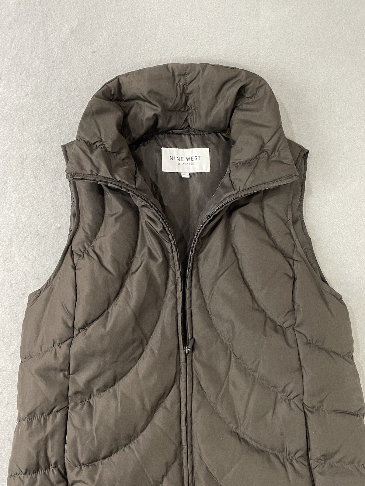 Nine West Womens Vest Brown Medium Puffer Full Zip Down Feathers