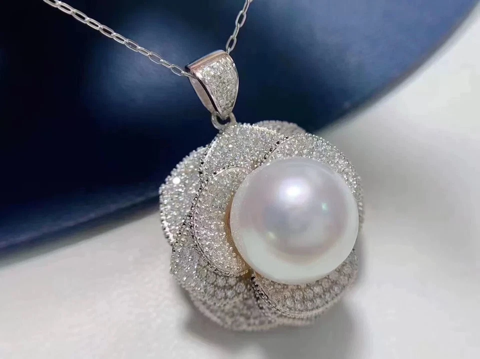 elegant 11-12mm south sea round white pearl pendant 925s(t) - Image 4 of 4