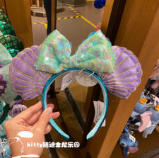 Disney-Parks Minnie Ears Party Mermaid Ariel Purple Iridescent Headband Limited