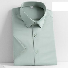 Mens Dress Shirts Short Sleeves Formal Business No Iron Elastic Casual Shirts