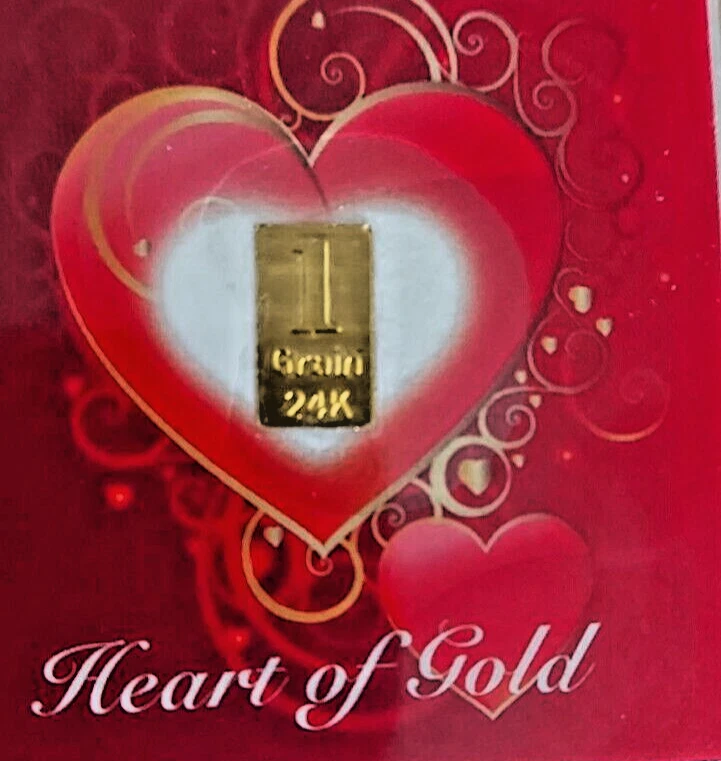 CORAZÓN DE ORO REGALO ESPECIAL 0,067 GRAMOS ORO 24K BARRA EN TARJETA DE PRESENTACIÓN Foto 2 de 3