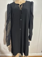 TOMMY HILFIGER Women's BLACK MIXED MEDIA TIE-NECK DRESS SIZE 16 NEW!