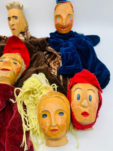 alte Kasperle Theater Handpuppen Konvolut Holzköpfe Handarbeit 5 Stück CS - Bild 2 von 3