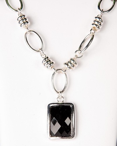 New Avon Black Onyx Silver Faceted Necklace & Earring Set 17" 18" 19" 20" - Picture 2 of 5