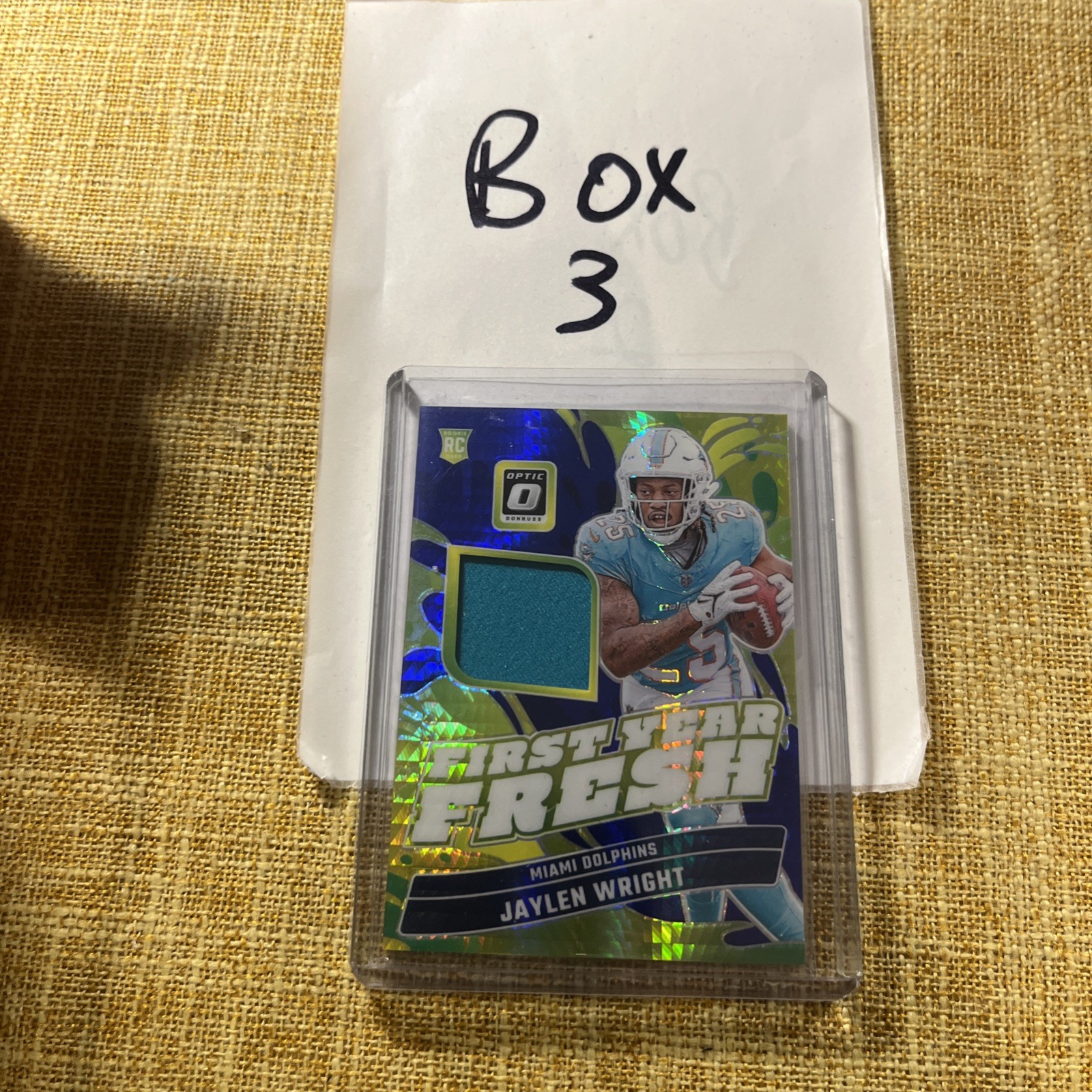 2024 Donruss Optic #FYF-JWT Jaylen Wright RC First Year Fresh Patch Blue Hyper 