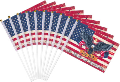 10 PCS USA 250Th Anniversary Small Stick Flags for Patriotic Decor, USA Flag & E