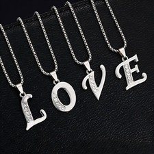 Letter necklace A-Z Initial Necklace Silver Zircon Pendant 60cm Chain Gift