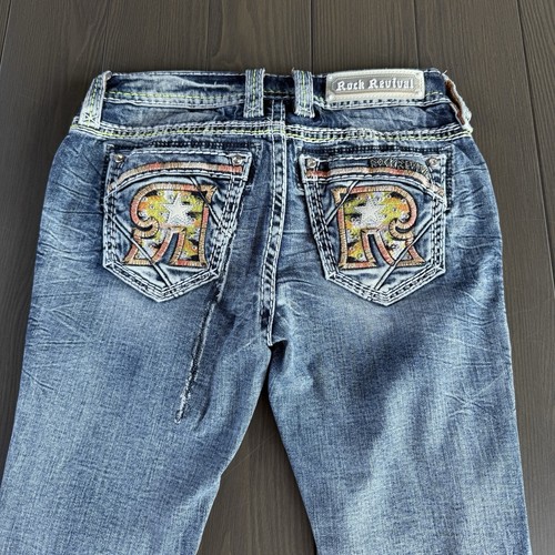 Rock Revival Jeans Womens 27x30 Burma Bootcut Blue Embellished Stretch Denim - Picture 5 of 23