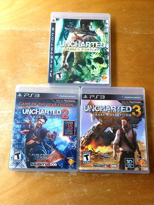 Uncharted Trilogy 1 2 3 PS3 Complete CIB GOTY Drakes Fortune Among Thieves