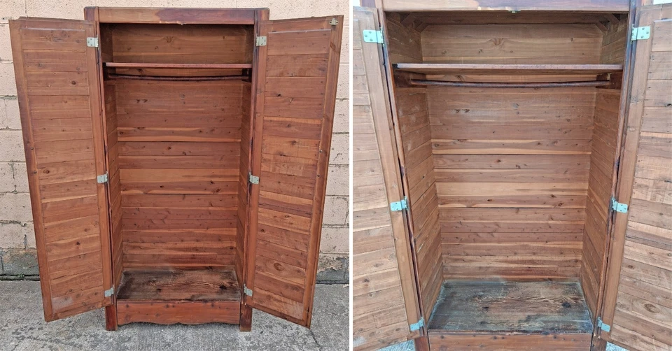 Antique Old Country Farmhouse SOLID Cedar Wooden Wardrobe Closet Armoire Cabinet - Image 4 of 4