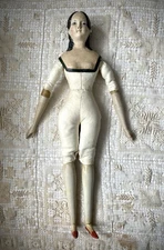 Rare 19th C Antique Paper Mache Milliners Model Doll Kid Leather Wood Limbs