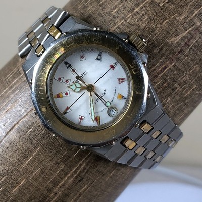 Vtg Telux Regatta Women Fashion Date Two Tone Quartz Analog 26mm Watch 6 1/4''